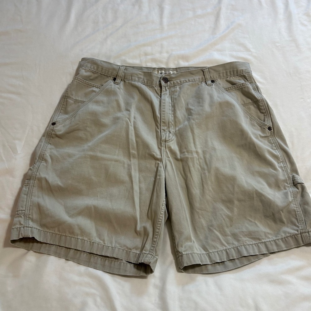 Mens Cherokee Khaki Tan Canvas Carpenter Shorts Hammer Loop Size 38
